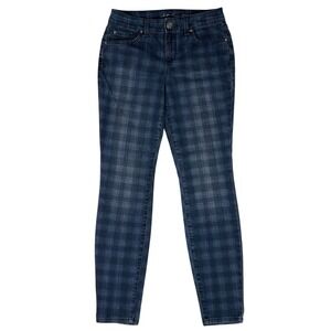 INC International Concepts Skinny Jeans Plaid Blue Stretch Women Size 2